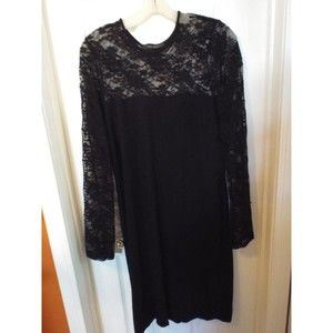 Karen Kane Size M Lace Top Black Dress Long Sleeve A-Line